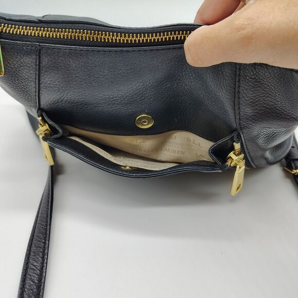 Lauren Ralph Lauren Leather Pebbled Crossbody Bag Purse Black Preppy Classic LRL - Picture 6 of 11